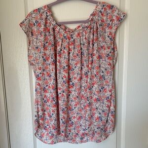 LC Lauren Conrad Red and Blue Floral Blouse